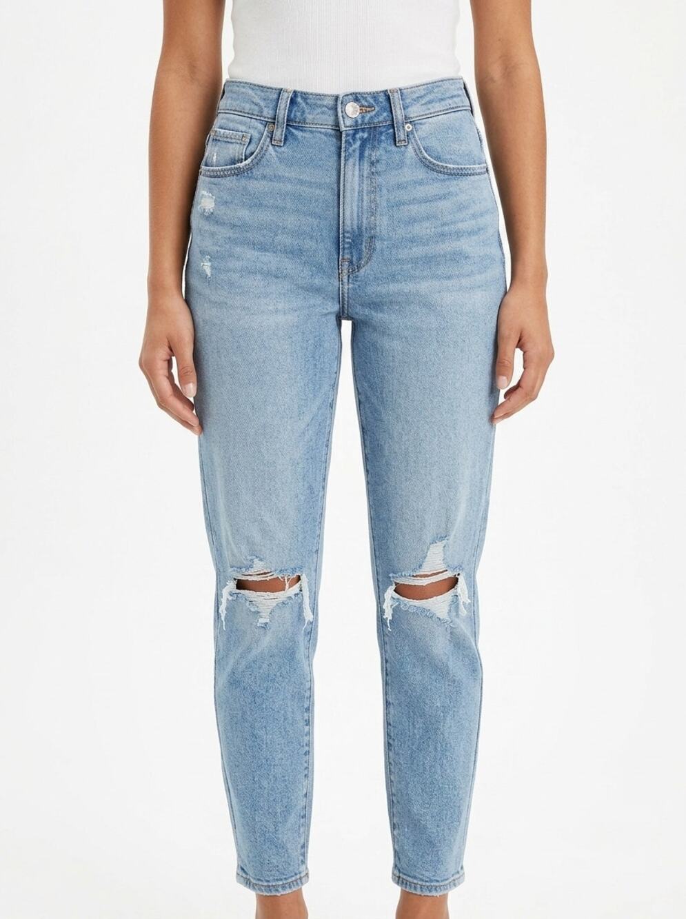 American Eagle MOM Jean Blue Denim Distressed Jeans Women Size 0